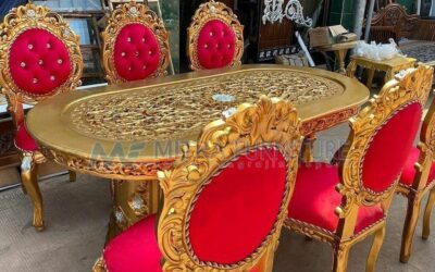 Set Meja Makan Mewah Ukiran Gold Red