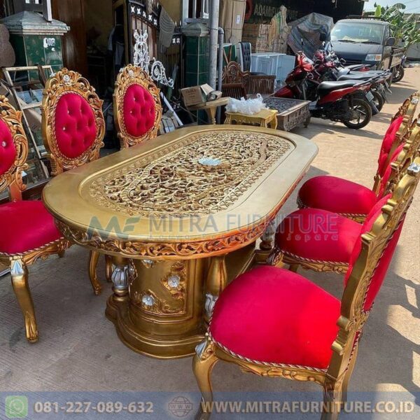Set Meja Makan Mewah Ukiran Gold Red - Image 2