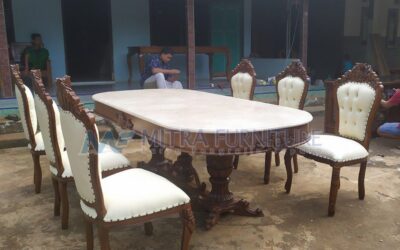 Set Meja Makan Oval Mewah 6 Kursi