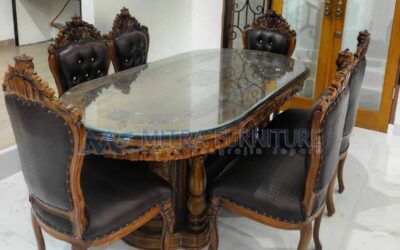 Set Meja Makan Oval Mewah Ukir Jati