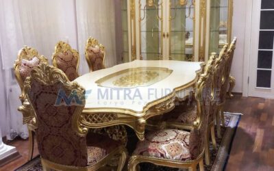Meja Makan Mewah Gold Ribero Set