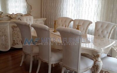 Meja Makan Mewah White Oscar Klasik Set