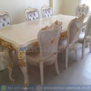 Meja Makan Mewah Duco Ukiran Gold Set