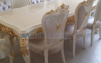 Meja Makan Mewah Duco Ukiran Gold Set