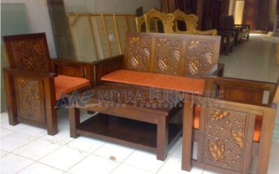 Kursi Tamu Jati Minimalis Motif Ukiran Daun