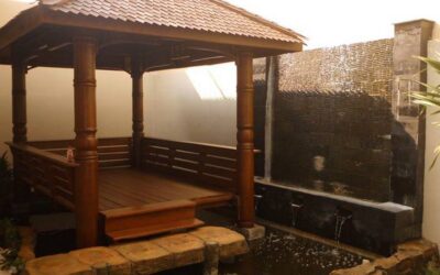 Gazebo Kayu Minimalis Modern Depan Rumah