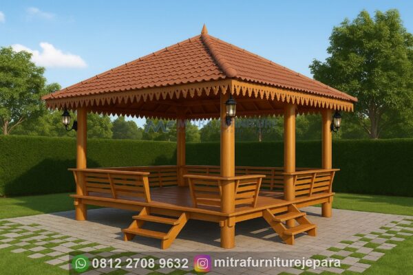 Gazebo Jepara Kayu Glugu Ukuran 6x6 Meter