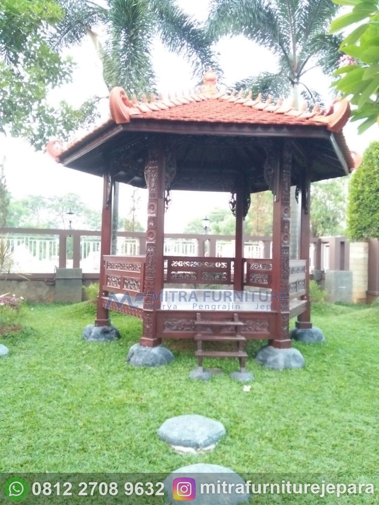 Gazebo Kayu Jati Segi Enam Ukiran Jepara