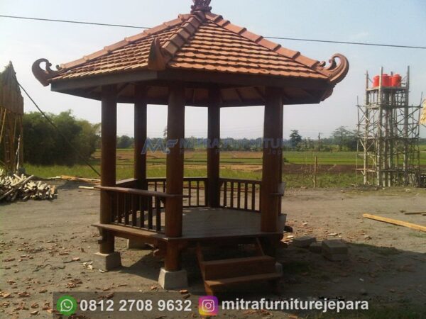 Gazebo Kayu Jepara Minimalis Model Segi Enam