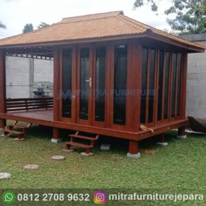 Gazebo Kayu Jepara Minimalis Separuh Kaca 3x5 Meter