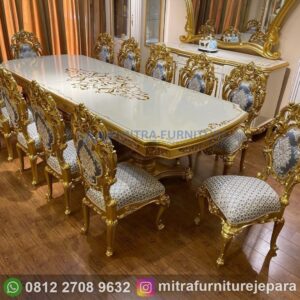 Meja Makan Mewah Ukir Jepara Gold