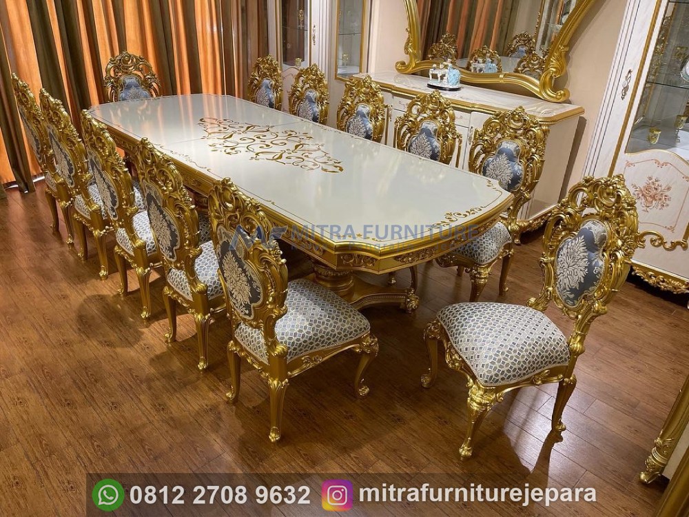 Meja Makan Mewah Ukir Jepara Gold