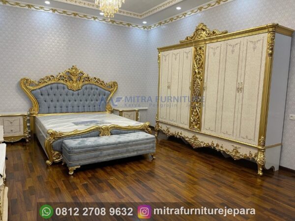 Set Kamar Tidur Mewah Duco Putih Lemari 5 Pintu