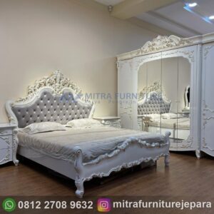 Set Kamar Tidur Modern Japandi Kombinasi Kayu Warna Putih