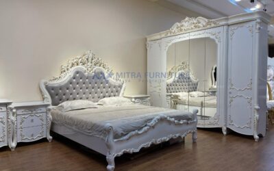 Set Kamar Tidur Modern Japandi Kombinasi Kayu Warna Putih