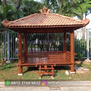 Gazebo Kayu Ukuran 2x3 Bahan Kayu Kelapa dan Mahoni Atap Genteng Sirap 1
