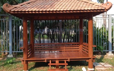 Gazebo Kayu Ukuran 2×3 Bahan Kayu Kelapa dan Mahoni Atap Genteng Sirap