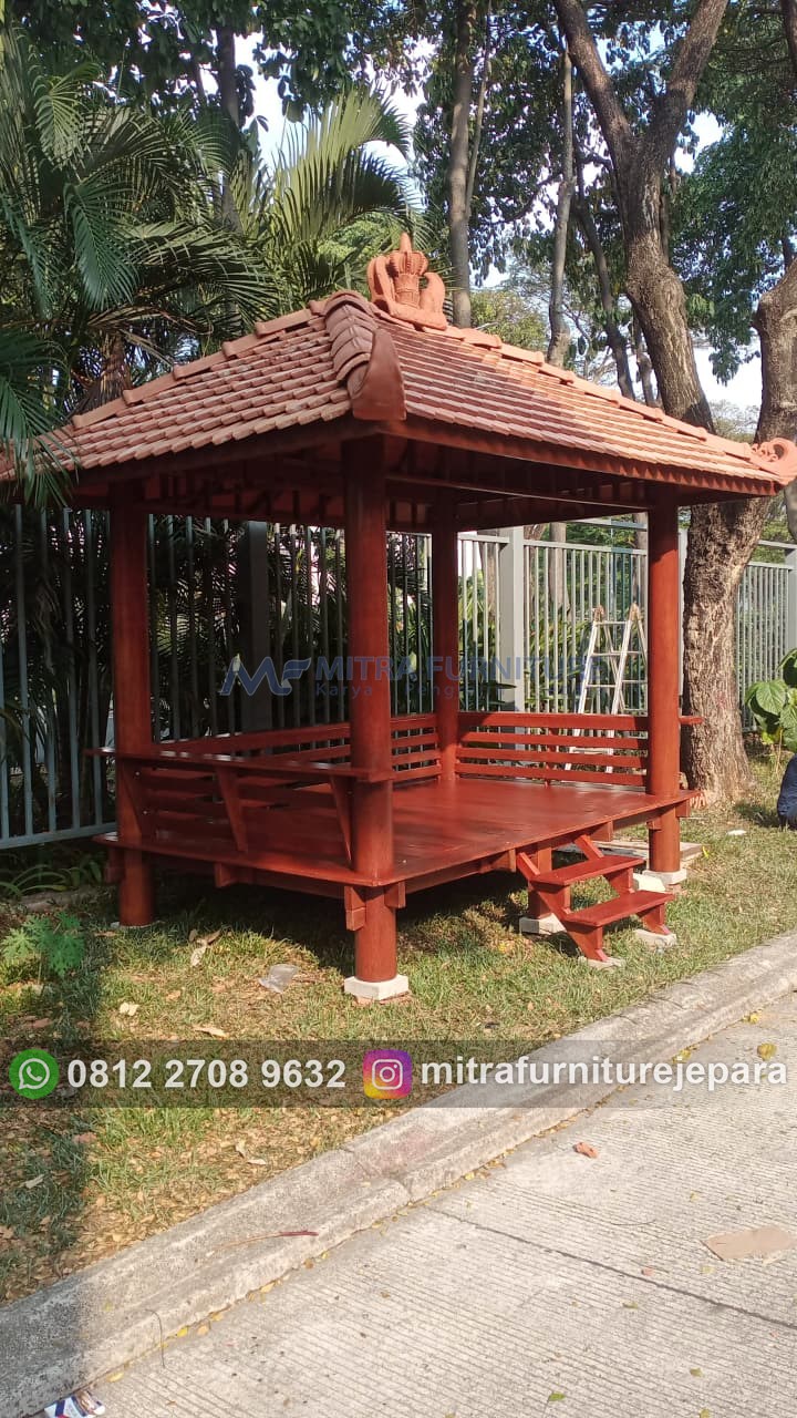 Gazebo Kayu Ukuran 2x3 Bahan Kayu Kelapa dan Mahoni Atap Genteng Sirap 2