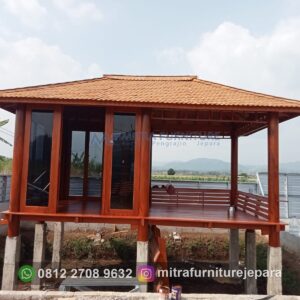 Gazebo Kayu Ukuran 3x5 Bahan Kayu Kelapa dan Mahoni Atap Genteng Sirap 1