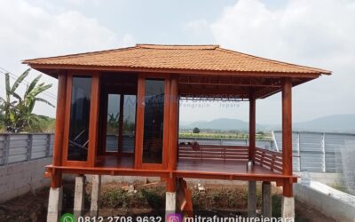 Gazebo Kayu Ukuran 3×5 Bahan Kayu Kelapa dan Mahoni Atap Genteng Sirap