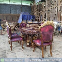 Set Meja Makan Jati Mewah Maroon 6 Kursi