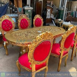 Set Meja Makan Mewah Ukiran Gold Red