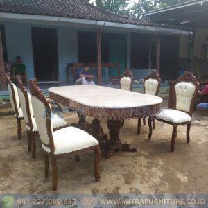 Set Meja Makan Oval Mewah 6 Kursi