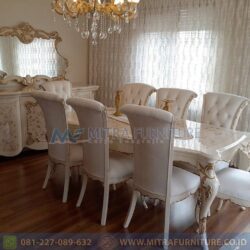 Meja Makan Mewah White Oscar Klasik Set