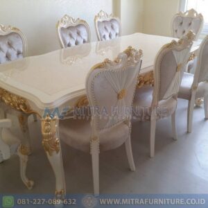 Meja Makan Mewah Duco Ukiran Gold Set